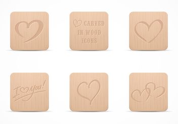 Free Heart Carved In Wood Vector Icon Set - vector gratuit #141995
